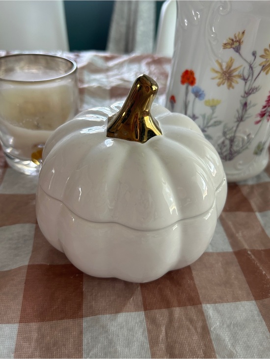 Kirkton House Other - Ceramic White Pumpkin Trinket Bowl with Gold Stem